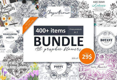 The Large Vector Flowers Bundle - 400+ Design Elements - Artixty