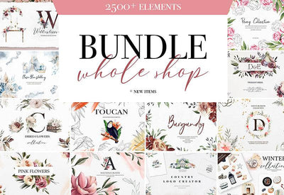 The Whole Shop Watercolor Bundle - 2500+ Elements - Artixty