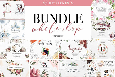 The Whole Shop Watercolor Bundle - 2500+ Elements - Artixty