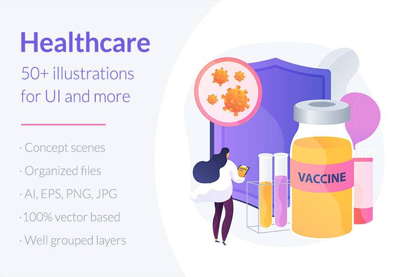 Healthcare UI Illustration Kit - 50+ Illustrations - Artixty