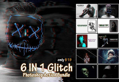 6-In-1 Glitch Photoshop Actions Bundle - Artixty