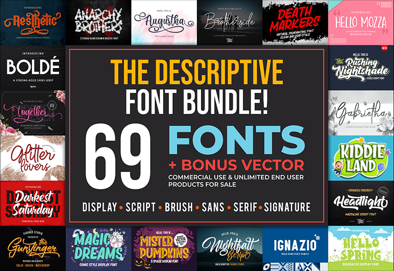 The Descriptive Font Bundle - 69 Fonts and Bonus Vectors - Artixty