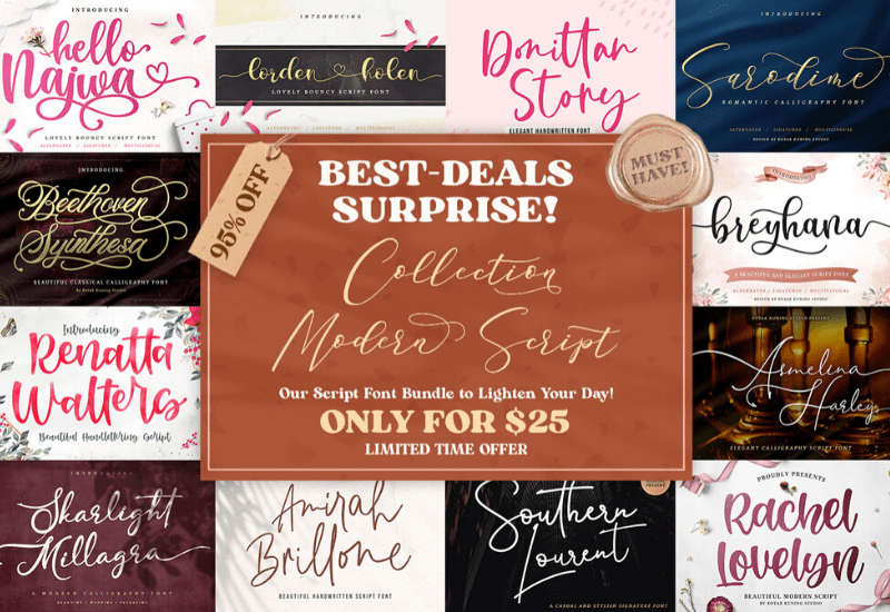 The Modern Script Font Bundle - 22 Premium Font - Artixty