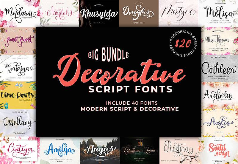 Script Letttering Decorative Decorative Script Font Bundle - 40 Exclusive Fonts | Artixty