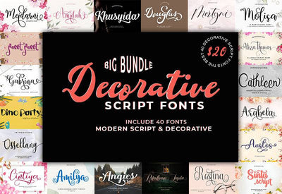 Decorative Script Font Bundle - 40 Exclusive Fonts - Artixty