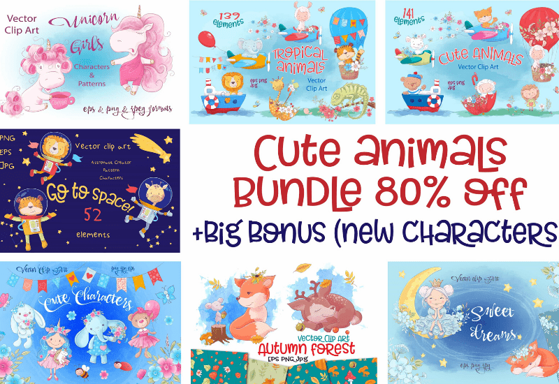 The Cute Animals Illustrations Bundle - Artixty