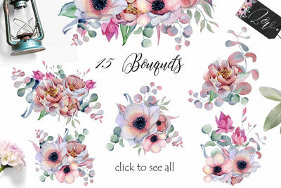 Panthers & Floral Watercolor Illustration Set - Artixty