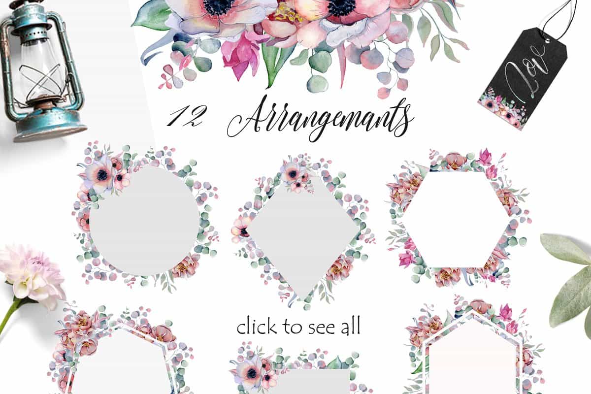 Panthers & Floral Watercolor Illustration Set - Artixty