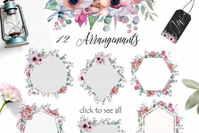 Panthers & Floral Watercolor Illustration Set - Artixty