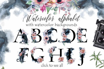 Panthers & Floral Watercolor Illustration Set - Artixty