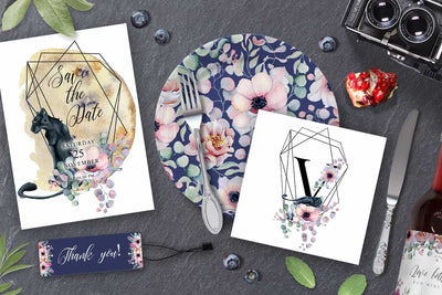 Panthers & Floral Watercolor Illustration Set - Artixty