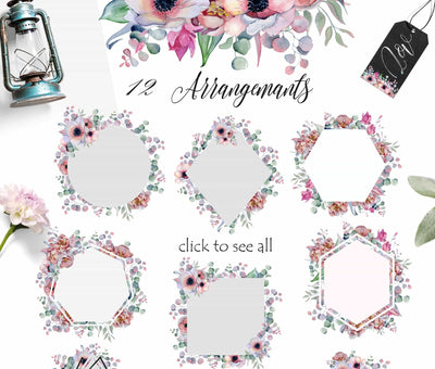 Panthers & Floral Watercolor Illustration Set - Artixty