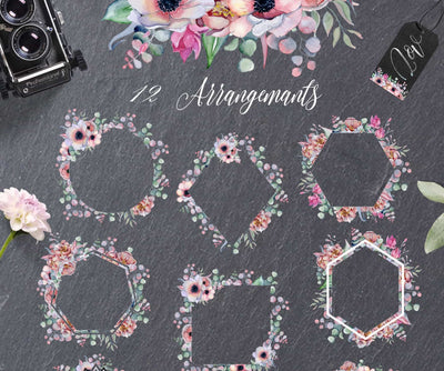Panthers & Floral Watercolor Illustration Set - Artixty