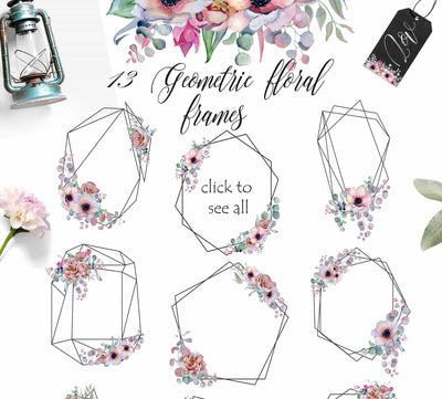 Panthers & Floral Watercolor Illustration Set - Artixty