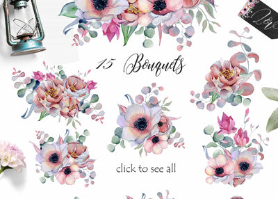 Panthers & Floral Watercolor Illustration Set - Artixty