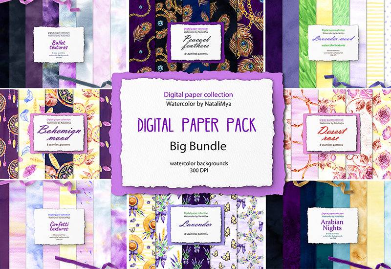Watercolor Digital Papers and Textures Collection - Artixty