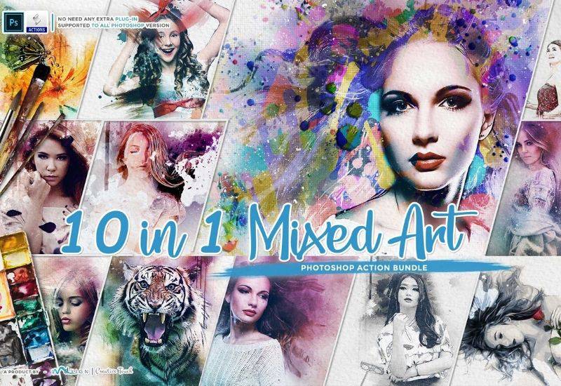 10-In-1 Mixed Art Photoshop Actions Bundle - Artixty