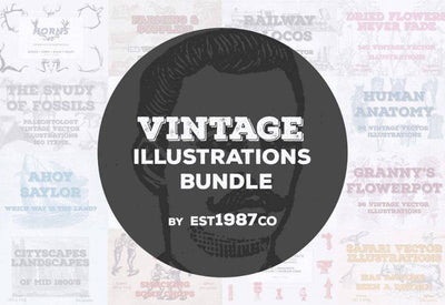 The Vintage Illustrations Bundle - 1391 Design Elements - Artixty