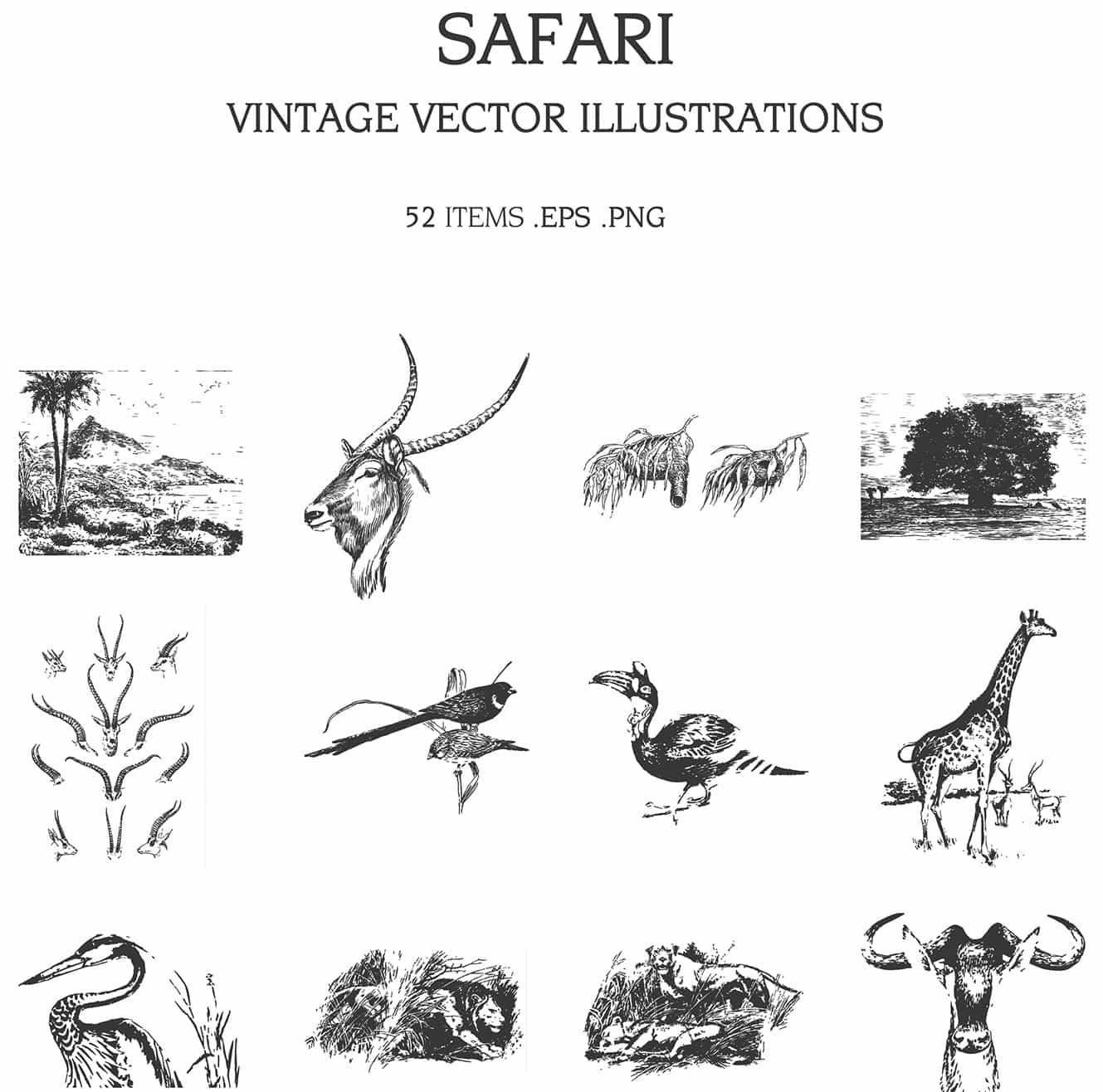 The Vintage Illustrations Bundle - 1391 Design Elements - Artixty
