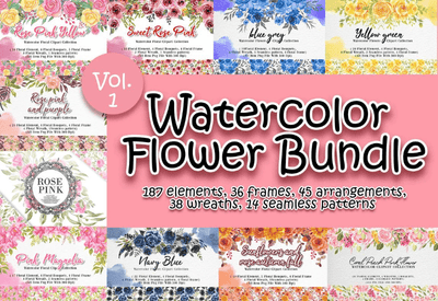 300+ Watercolor Flower Clip Art Bundle Vol. 1 - Artixty