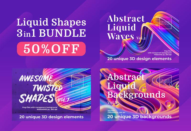 3-In-1 Liquid 3D Illustrations & Elements Bundle - Artixty