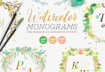 The Watercolor Monogram Illustration Bundle - Artixty