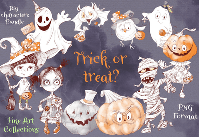 Trick Or Treat Halloween Illustrations Bundle - Artixty