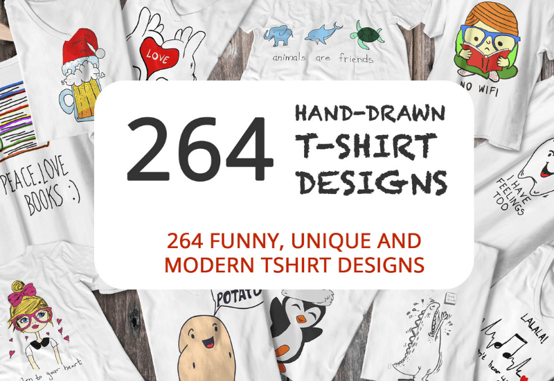 264 Hand Drawn T-shirt Designs Mega Bundle - Artixty