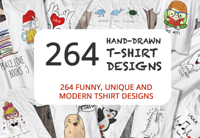 264 Hand Drawn T-shirt Designs Mega Bundle - Artixty