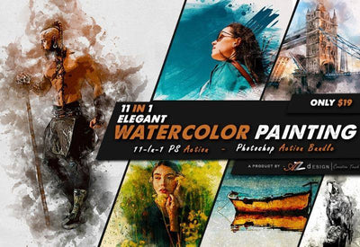 11-In-1 Elegant Watercolor Photoshop Actions Bundle - Artixty