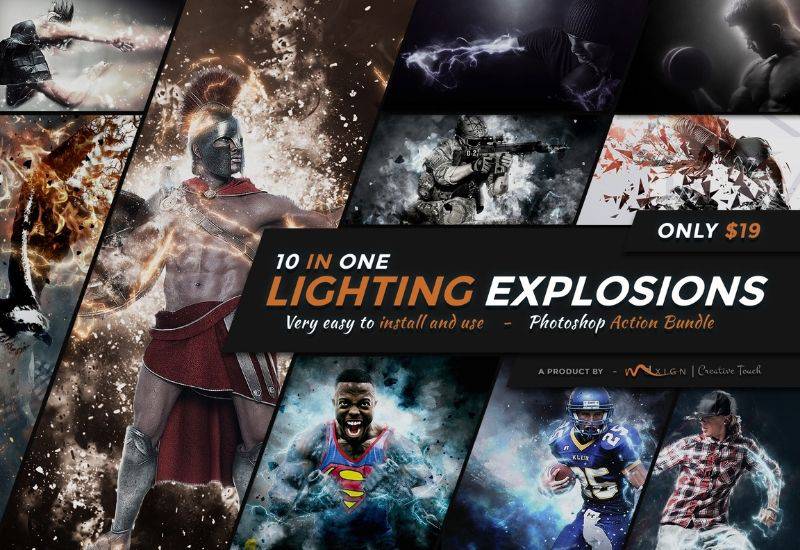 10-In-1 Lighting Explosions Photoshop Actions Bundle - Artixty