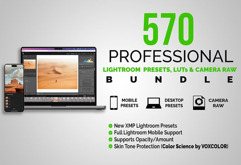 570 Professional Lightroom Presets, LUTs & Camera RAW Presets Bundle - Artixty