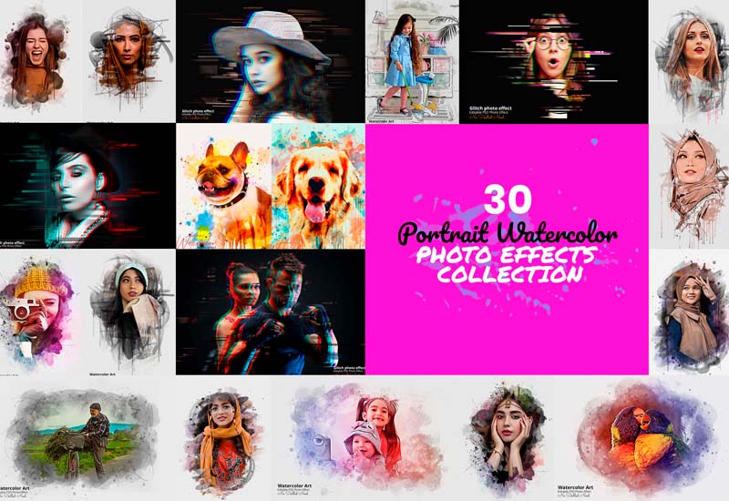 30 Portrait Watercolor Photo Effect Templates - Artixty