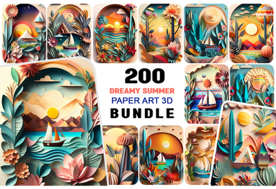 200+ Dreamy Summer Paper Art Bundle - Artixty