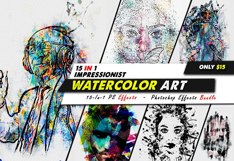 15 In 1 Watercolor Art Photo Templates Bundle - Artixty