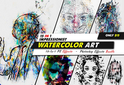 15 In 1 Watercolor Art Photo Templates Bundle - Artixty