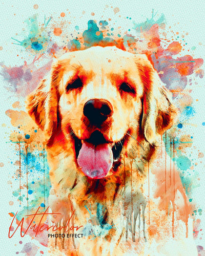 30 Custom Watercolor Pet Portrait Photo Effects Bundle - Artixty