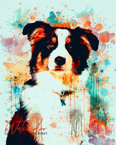 30 Custom Watercolor Pet Portrait Photo Effects Bundle - Artixty