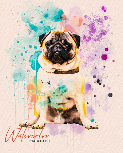 30 Custom Watercolor Pet Portrait Photo Effects Bundle - Artixty