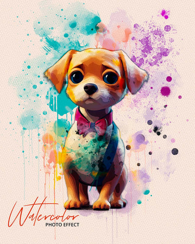 30 Custom Watercolor Pet Portrait Photo Effects Bundle - Artixty