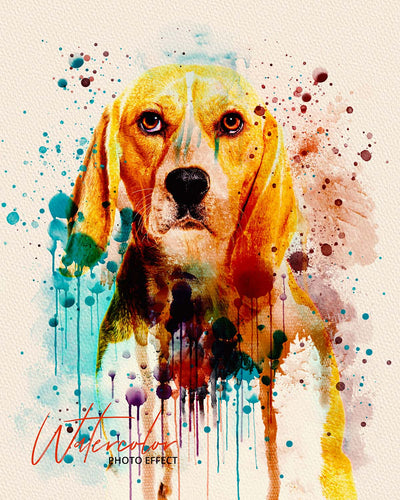 30 Custom Watercolor Pet Portrait Photo Effects Bundle - Artixty