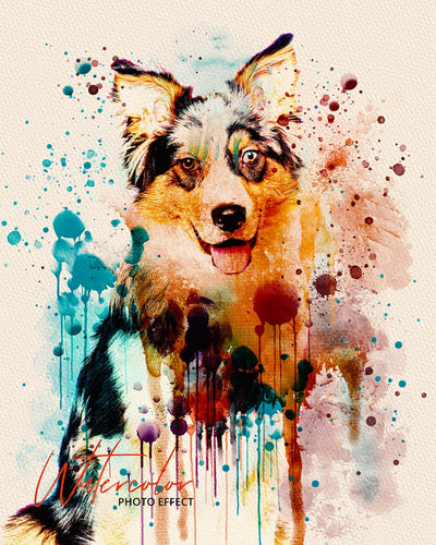 30 Custom Watercolor Pet Portrait Photo Effects Bundle - Artixty