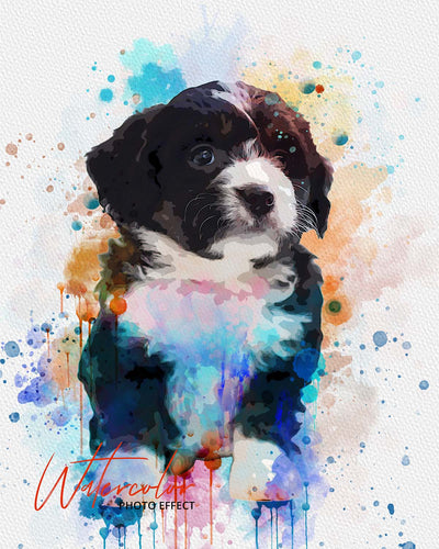 30 Custom Watercolor Pet Portrait Photo Effects Bundle - Artixty