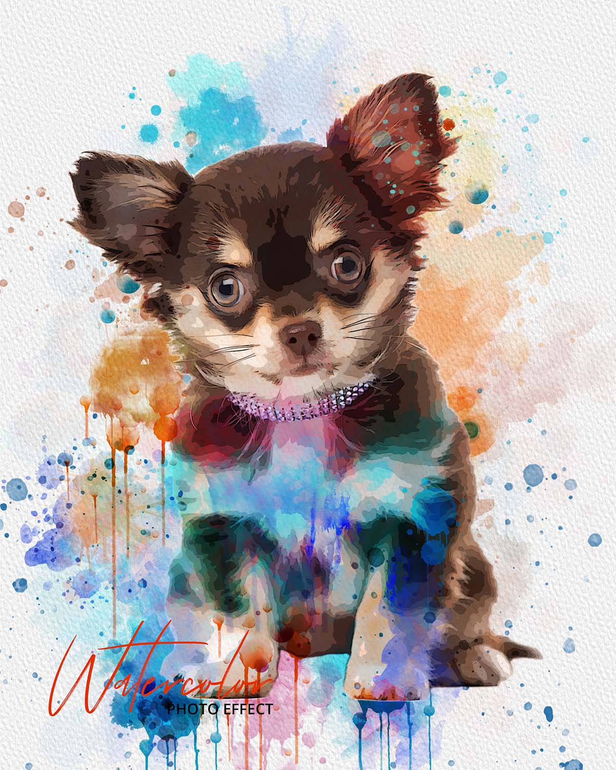30 Custom Watercolor Pet Portrait Photo Effects Bundle - Artixty