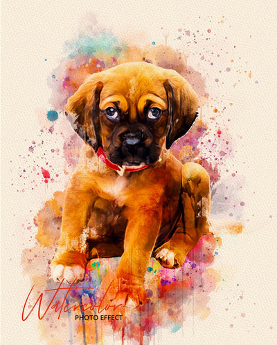 30 Custom Watercolor Pet Portrait Photo Effects Bundle - Artixty