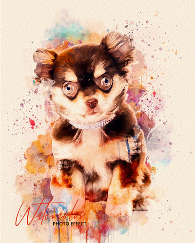 30 Custom Watercolor Pet Portrait Photo Effects Bundle - Artixty
