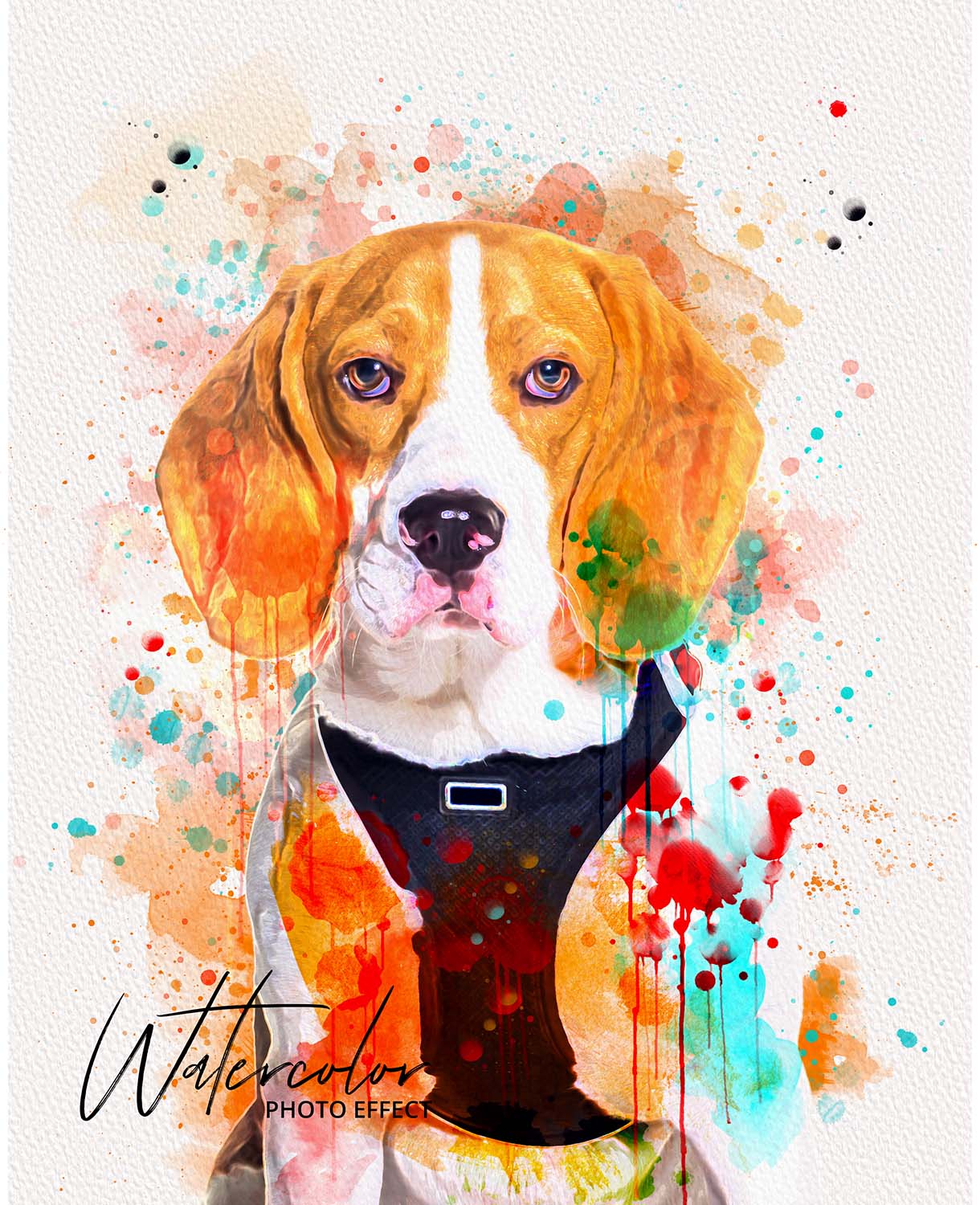 30 Custom Watercolor Pet Portrait Photo Effects Bundle - Artixty