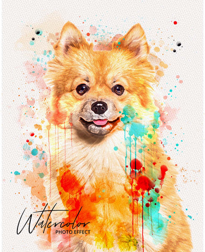 30 Custom Watercolor Pet Portrait Photo Effects Bundle - Artixty