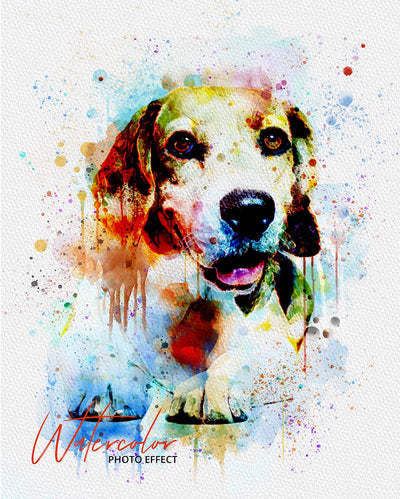 30 Custom Watercolor Pet Portrait Photo Effects Bundle - Artixty