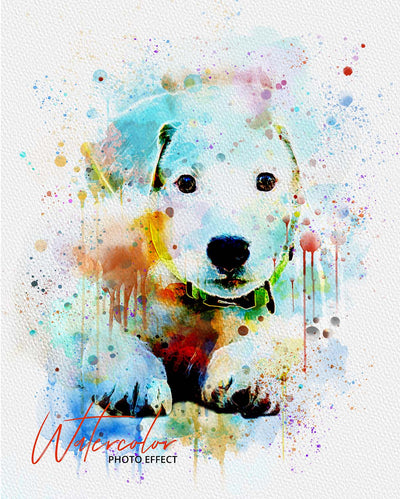 30 Custom Watercolor Pet Portrait Photo Effects Bundle - Artixty